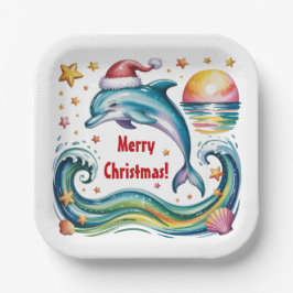 Prato De Papel Golfinho de Natal no Paraíso
