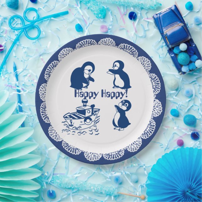 Prato De Papel Golfinhos, Baleias e Pinguins (Festa)