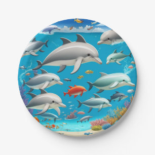 Prato De Papel Golfinhos oceano desenho animado