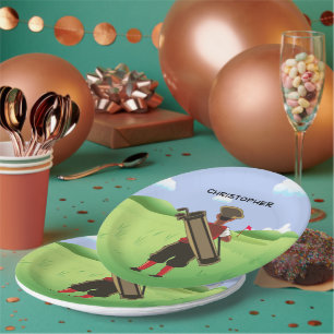 Prato De Papel Golfista Personalizado Divertido no campo de golfe