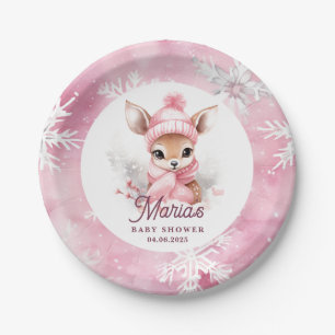 Prato De Papel Gorro de Inverno Rosa Cervo Cachecol Nome Personal