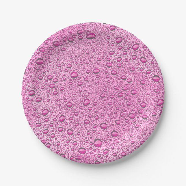 Prato De Papel Gotas de água rosa quente (Frente)