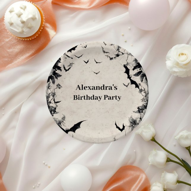Prato De Papel Gothic Bats & Roses Birthday (Criador carregado)