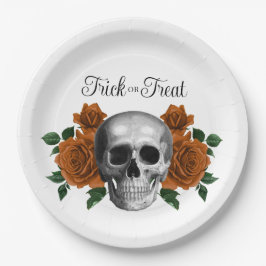 Prato De Papel Gothic Floral Skull Trick Or Treat Halloween