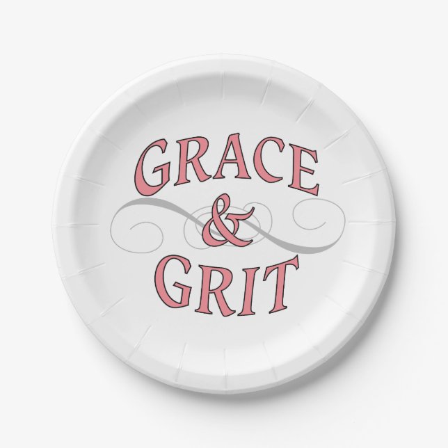 Prato De Papel Grace & Grit em rosa e Cinza (Frente)