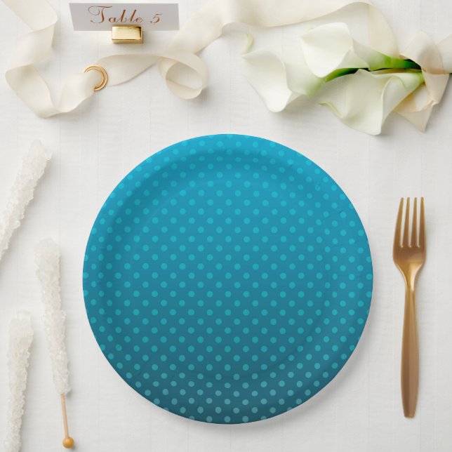 Prato De Papel gradiente azul com bolinhas pequenas (Casamento)