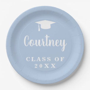 Prato De Papel Graduação Azul de Pastel com Conselho de Morteiro