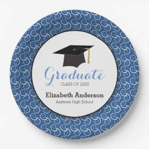 Prato De Papel Graduação azul e branca, personalizada