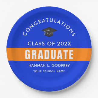 Prato De Papel Graduação Azul e Laranja Personalizada
