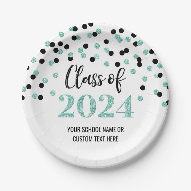 Prato De Papel Graduação da Turquesa Confetti Negra 2024 (Frente)