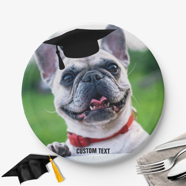 Prato De Papel Graduação de Cachorro Engraçada Foto Personalizada (Criador carregado)