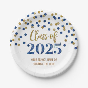 Prato De Papel Graduação de Confetti Azul Rosa 2025
