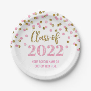 Prato De Papel Graduação de Confetti Dourada rosa 2022