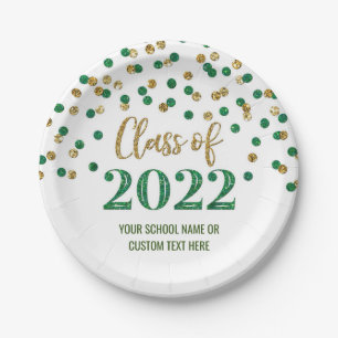Prato De Papel Graduação de Confetti Dourada Verde 2022