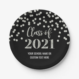 Prato De Papel Graduação de Confetti em Prata Negra em 2021