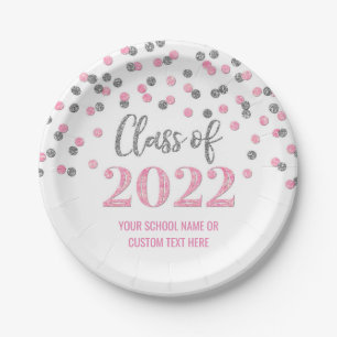 Prato De Papel Graduação de Confetti Prata Rosa 2022