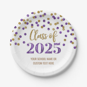 Prato De Papel Graduação de Confetti Púrpura Rosa 2025
