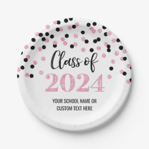 Prato De Papel Graduação de Confetti Rosa Preto 2024