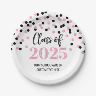 Prato De Papel Graduação de Confetti Rosa Preto 2025