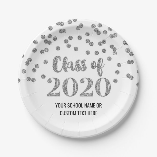 Prato De Papel Graduação de Confetti Silver 2020 (Frente)