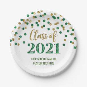 Prato De Papel Graduação de Confetti Verde Dourado 2021