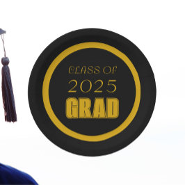 Prato De Papel Graduação de Cores Escolares Pretas e Douradas