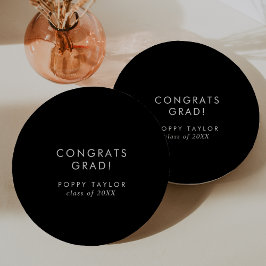 Prato De Papel Graduação de Formando Chic Dark Black Congrats
