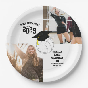 Prato De Papel Graduação de Voleibol - Branco Negro