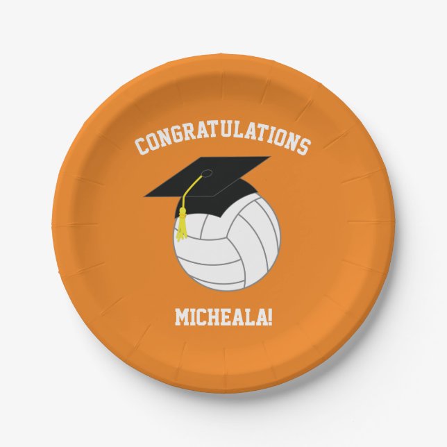 Prato De Papel Graduação de Voleibol Laranja (Frente)