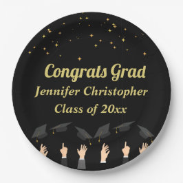 Prato De Papel Graduação Dourada e Preta Clássica Clássica Person