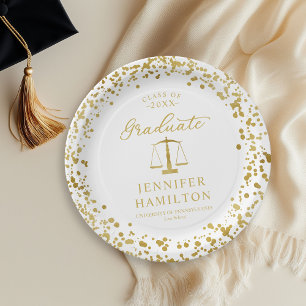 Prato De Papel Graduação Elegante Ouro Branco Formatura em Direit