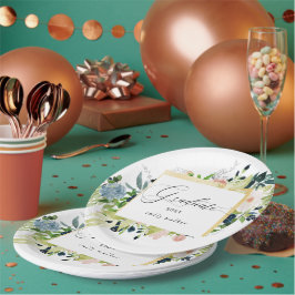 Prato De Papel Graduação Floral Blush Azul-Meia-Noite