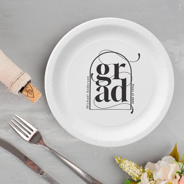 Prato De Papel Graduação Mínima Moderna em negros (Criador carregado)