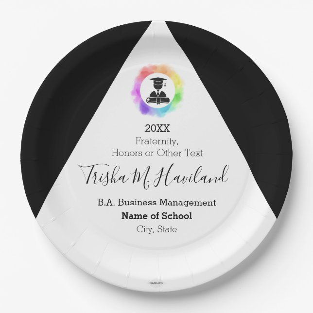 Prato De Papel Graduação Papel Plata, Rosa e Branco, HAMbyWG (Frente)