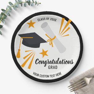 Prato De Papel Graduação Parabéns Formando Diploma Boné Estrelas 