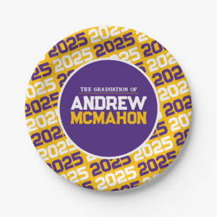 Prato De Papel Graduação Personalizada Amarelo e Roxo-ouro