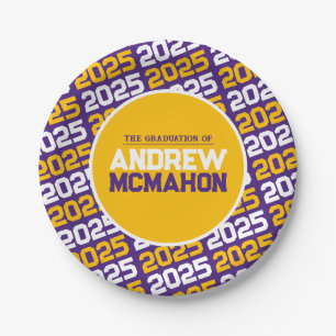 Prato De Papel Graduação Personalizada Amarelo-Roxo e Ouro