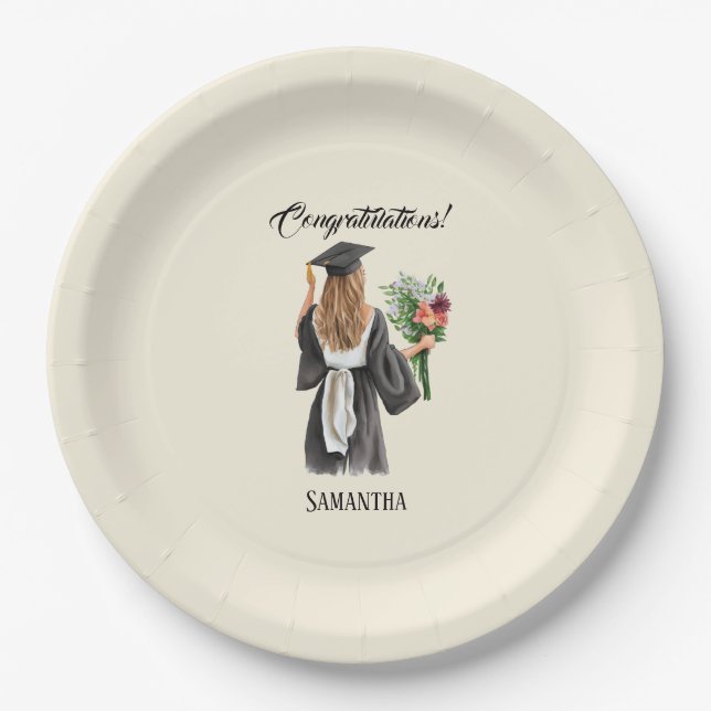 Prato De Papel Graduação Personalizada Por Aquarela (12) (Frente)
