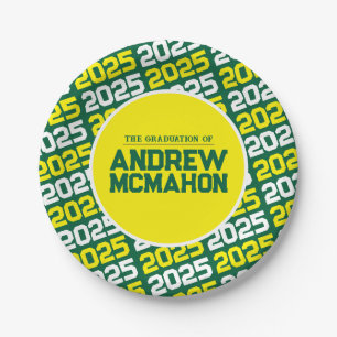 Prato De Papel Graduação Personalizada Verde e Amarelo