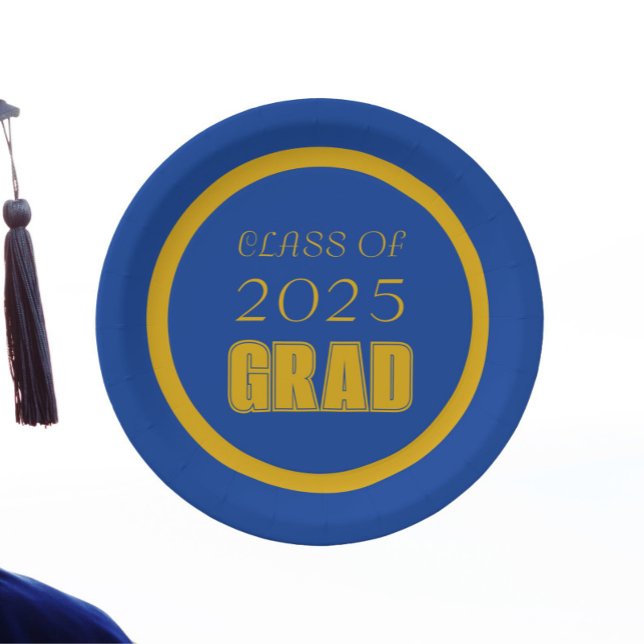 Prato De Papel Graduação Real de Cores Azuis e Douradas (In Situ Graduate)