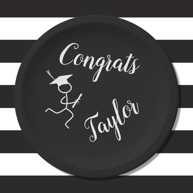 Prato De Papel Graduação Runner © Running Formando Black White Pl (Depiction of Front of Paper Plate)