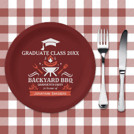 Prato De Papel Graduation BBQ Backyard Party Red color
