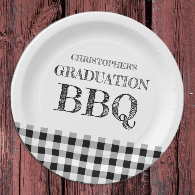 Prato De Papel Graduation BBQ Gingham (Criador carregado)