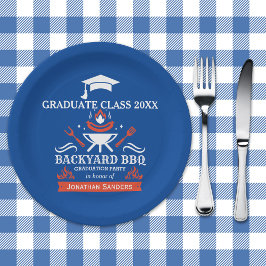 Prato De Papel Graduation BBQ Party Backyard Blue