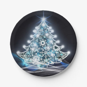 Prato De Papel Gráfico da Árvore de Natal Clara Azul Moderna