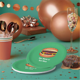 Prato De Papel Gráfico de Cheeseburger em verde - Adicionar palav