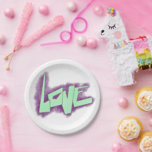 Prato De Papel grafite de amor roxo verde menta tipografia pontos