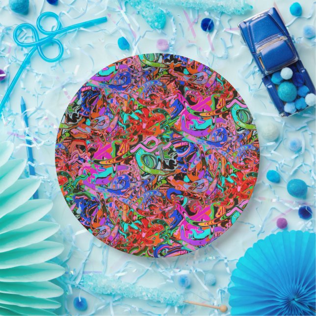 Prato De Papel Grafite em azul, verde e vermelho (Festa)