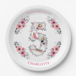 Prato De Papel Grande 5 Birthday Rapariga Fotografia Collage Flor