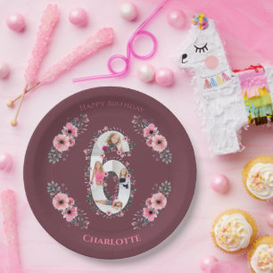 Prato De Papel Grande 6 Birthday Rapariga Fotografia Collage Flor